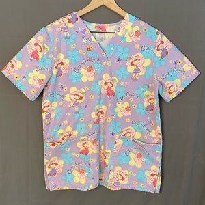 Strawberry Shortcake & Custard Kitty Scrub Top Nurse Pediatric Cute Fun Small